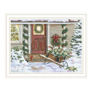 Decorated Holiday Porch White Framed Wall Art