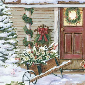 Decorated Holiday Porch White Framed Wall Art