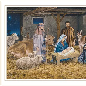 The Birth of Christ White Framed Wall Art