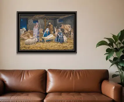 The Birth of Christ Black Framed Wall Art