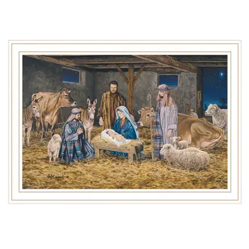 The Birth of Christ White Framed Wall Art