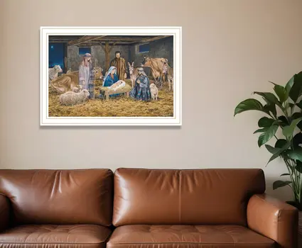 The Birth of Christ White Framed Wall Art