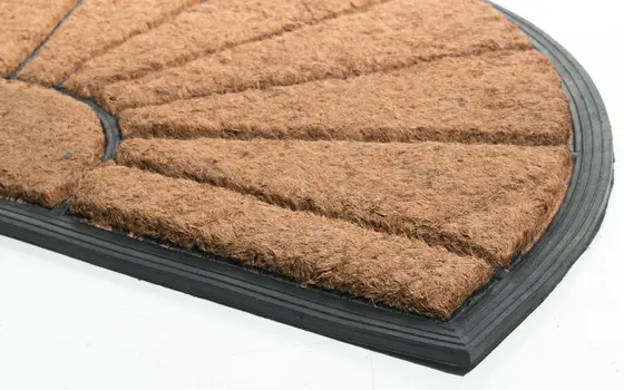 18" X 30" Beige and Black Rubber and Coir Outdoor Semi Circle Door Mat