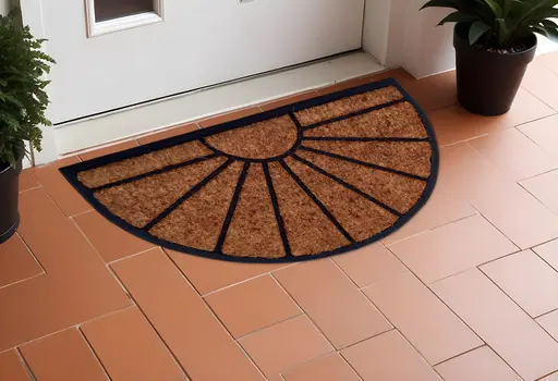 18" X 30" Beige and Black Rubber and Coir Outdoor Semi Circle Door Mat