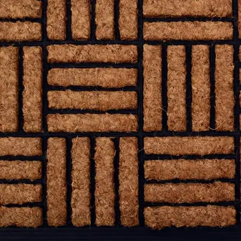 18" X 30" Beige and Black Rubber and Coir Outdoor Door Mat