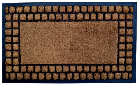 18" X 30" Beige and Black Rubber and Coir Outdoor Door Mat