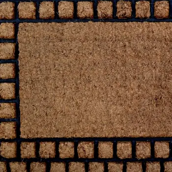 18" X 30" Beige and Black Rubber and Coir Outdoor Door Mat