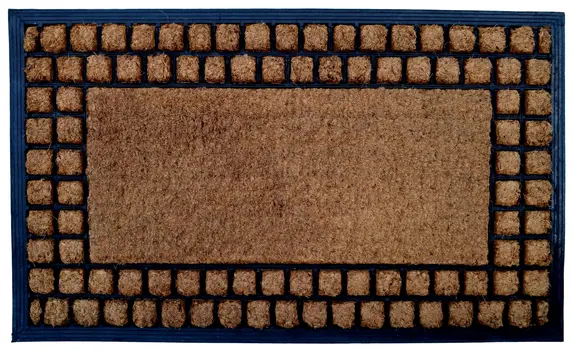 18" X 30" Beige and Black Rubber and Coir Outdoor Door Mat