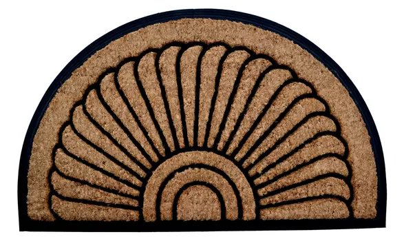 24" X 36" Beige and Black Rubber and Coir Outdoor Semi Circle Door Mat