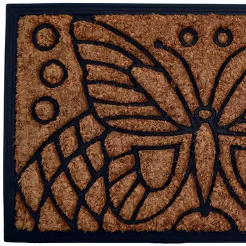 18" X 30" Beige and Black Rubber and Coir Outdoor Door Mat