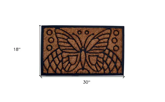18" X 30" Beige and Black Rubber and Coir Outdoor Door Mat