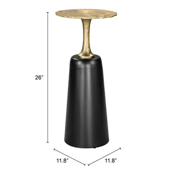 26" Gold and Black Aluminum and Iron Round Pedestal End Table