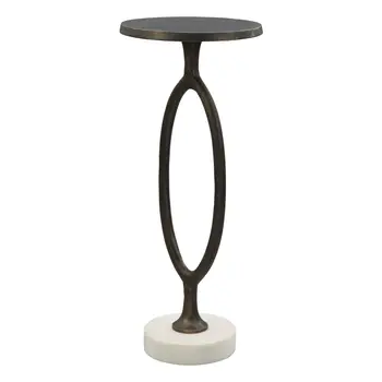 25" Bronze And White Aluminum Round Pedestal End Table