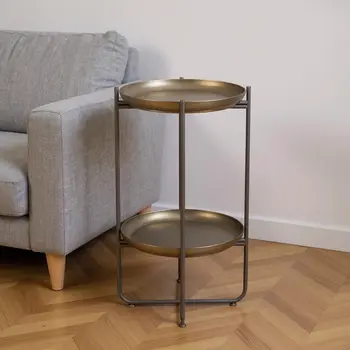 32" Bronze And Gray Steel Round Pedestal End Table