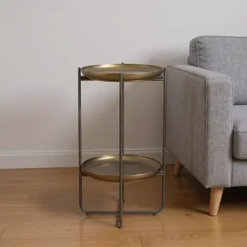 32" Bronze And Gray Steel Round Pedestal End Table