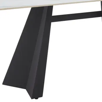 79" White and Black Faux Marble and Steel Double Pedestal Base Dining Table