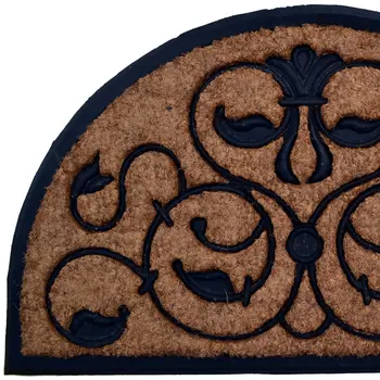 18" X 30" Beige and Black Rubber and Coir Outdoor Semi Circle Door Mat