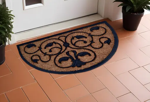 30" X 48" Beige and Black Rubber and Coir Outdoor Semi Circle Door Mat