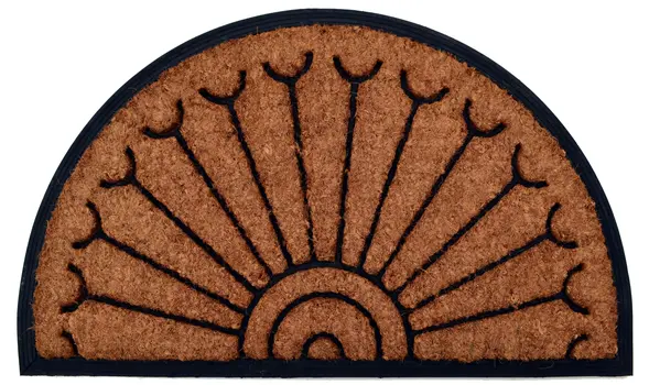 18" X 30" Beige and Black Rubber and Coir Outdoor Semi Circle Door Mat