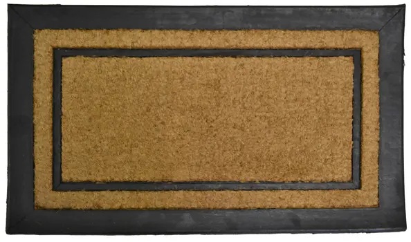 18" X 30" Beige and Black Rubber and Coir Outdoor Door Mat