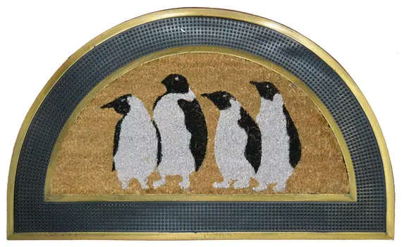 18" X 30" Beige and Black Rubber and Coir Outdoor Semi Circle Door Mat