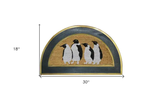 18" X 30" Beige and Black Rubber and Coir Outdoor Semi Circle Door Mat