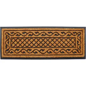 18" X 47" Beige and Black Rubber and Coir Outdoor Door Mat