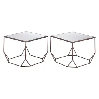 Set of Two Silver and Bronze Mirrored Glass and Steel Square Abstract Bunching Coffee Tables