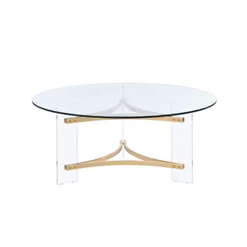 41" Clear and Gold Glass Acrylic and Brass Round Coffee Table