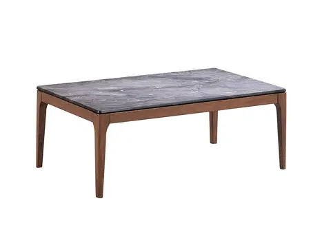 47" Gray and Walnut Stone And Solid Wood Coffee Table