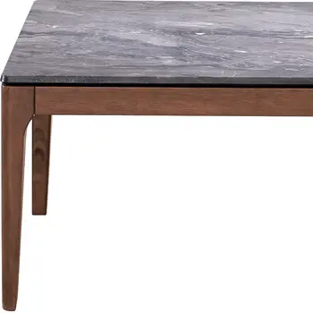 47" Gray and Walnut Stone And Solid Wood Coffee Table