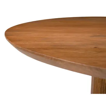 56" Brown Solid Wood Ribbed Texture Pedestal Base Round Dining Table