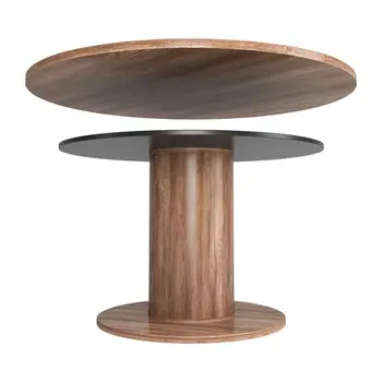 54" Brown Wood Pedestal Base Round Top Dining Table