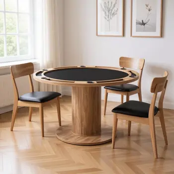 54" Brown Wood Pedestal Base Round Top Dining Table