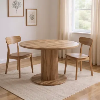 54" Brown Wood Pedestal Base Round Top Dining Table