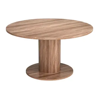 54" Brown Wood Pedestal Base Round Top Dining Table