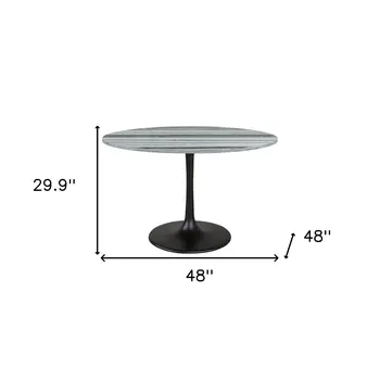 48" Gray and Black Marble and Aluminum Pedestal Base Round Top Dining Table
