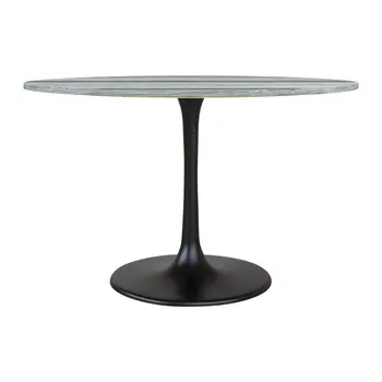 48" Gray and Black Marble and Aluminum Pedestal Base Round Top Dining Table