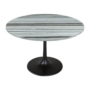 48" Gray and Black Marble and Aluminum Pedestal Base Round Top Dining Table