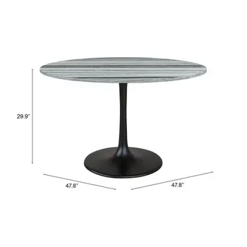 48" Gray and Black Marble and Aluminum Pedestal Base Round Top Dining Table