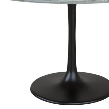 48" Gray and Black Marble and Aluminum Pedestal Base Round Top Dining Table