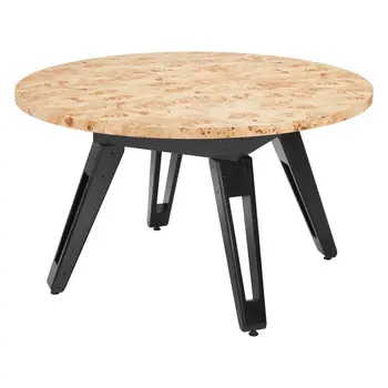 54" Natural and Black Wood and Solid Wood Round Top Dining Table