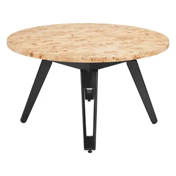 54" Natural and Black Wood and Solid Wood Round Top Dining Table