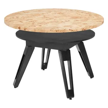 54" Natural and Black Wood and Solid Wood Round Top Dining Table