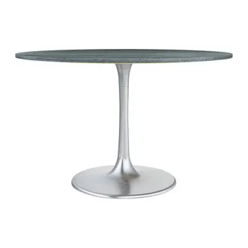 48" Gray and Silver Marble and Aluminum Pedestal Base Round Top Dining Table