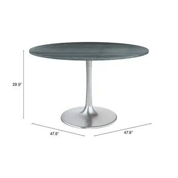 48" Gray and Silver Marble and Aluminum Pedestal Base Round Top Dining Table