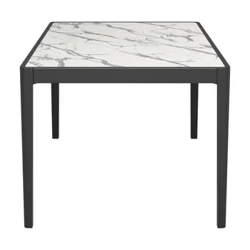 65" White and Black Faux Marble and Solid Wood Dining Table