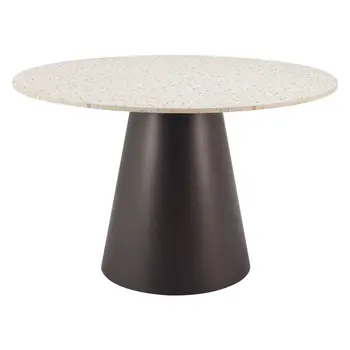 48" Beige Steel Pedestal Base Round Top Dining Table
