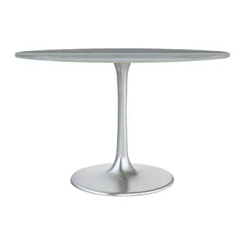 48" Gray and Silver Marble and Aluminum Pedestal Base Round Top Dining Table