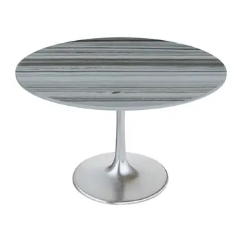 48" Gray and Silver Marble and Aluminum Pedestal Base Round Top Dining Table